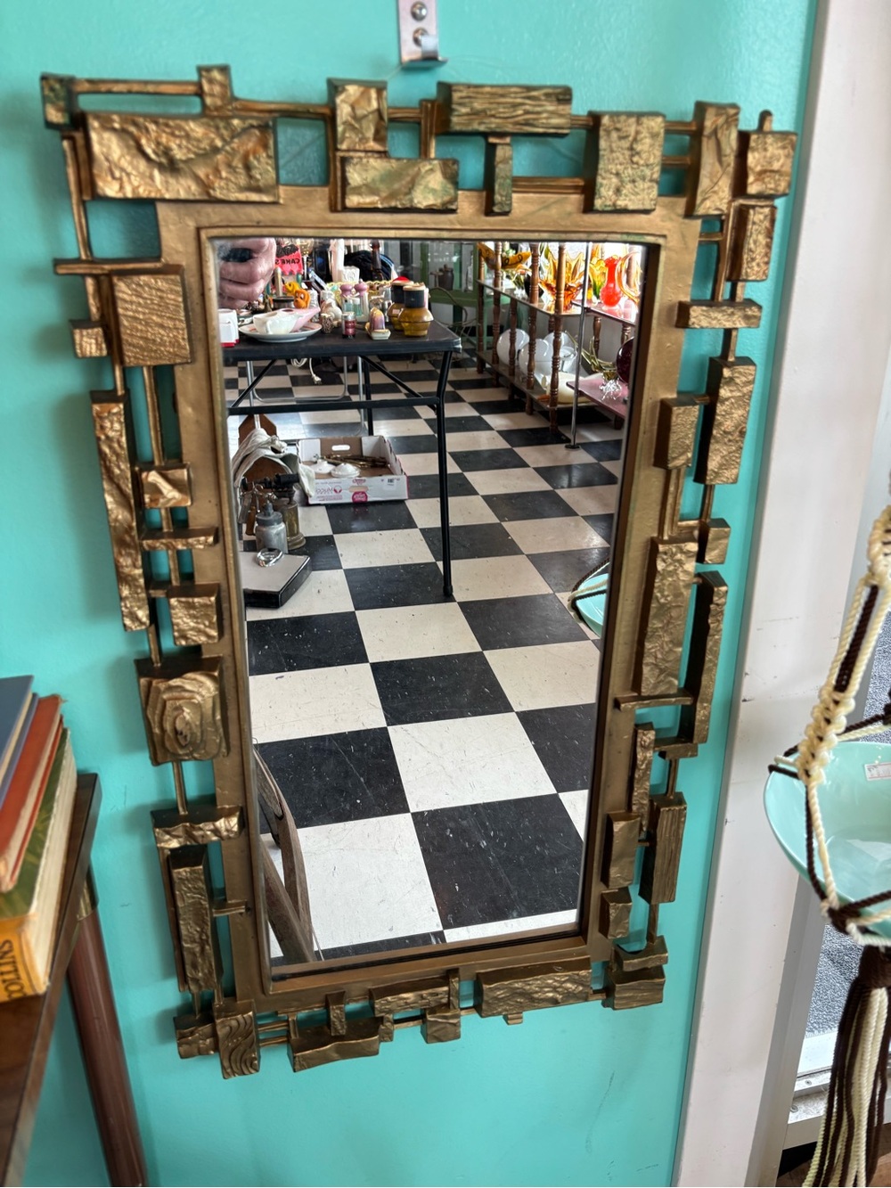 Vintage Syrocco brutalist wall mirror gold bronze tone mcm